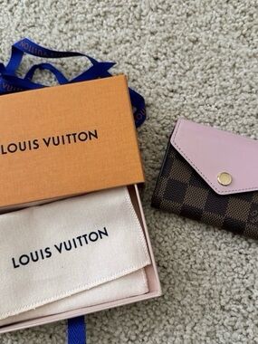 Louis Vuitton Pink Leather & Brown Damier Compact Wallet